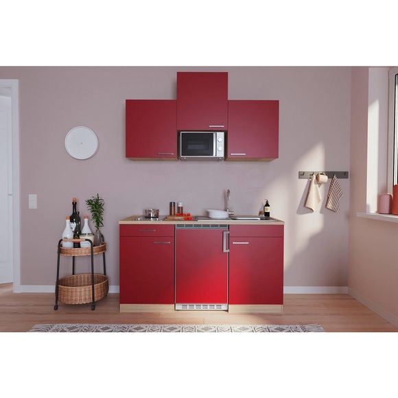 Respekta Miniküche 150 cm , Economy 150 , Rot, Eichefarben , Holzwerkstoff , 150 cm , Dekorfolie,Nachbildung , 001899001014