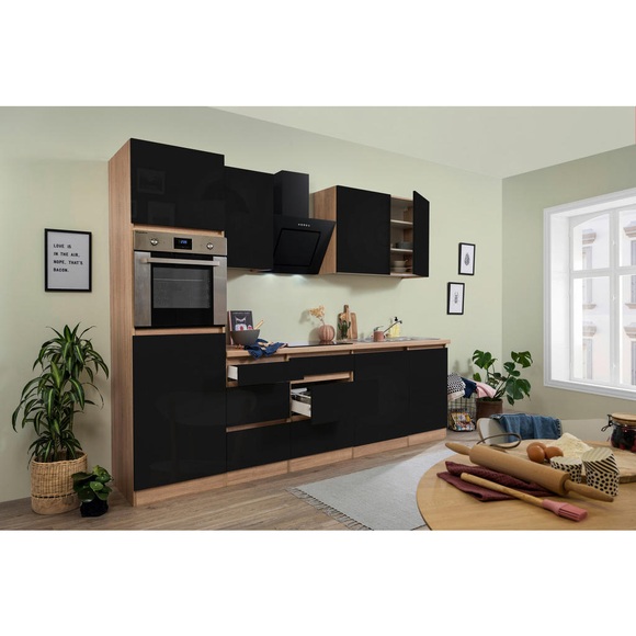 Respekta Küchenblock 280 cm , Premium Glrp280Hess , Eichefarben , Holzwerkstoff , 5 Schubladen , 280 cm , Dekorfolie,Nachbildung , Frontauswahl, links aufbaubar, rechts aufbaubar , 001899003603