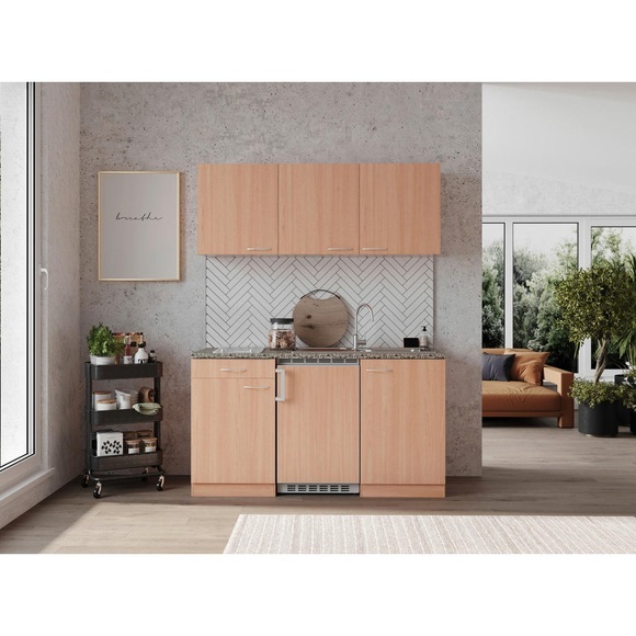 Respekta Küchenblock 150 cm , Kb150Bbc , Buchefarben , Kunststoff , 1,1 Schubladen , 150 cm , Nachbildung , Frontauswahl, links aufbaubar, rechts aufbaubar , 001899020207