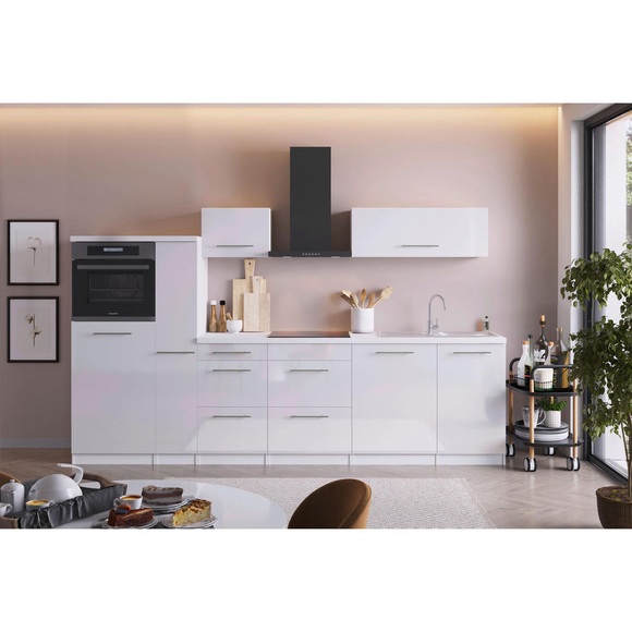 Respekta Küchenblock 310 cm , Rp310Hww44060Bs , Weiss Hochglanz , Metall , 5,1 Schubladen , 310 cm , Melamin,Nachbildung , links aufbaubar, rechts aufbaubar , 001899023604