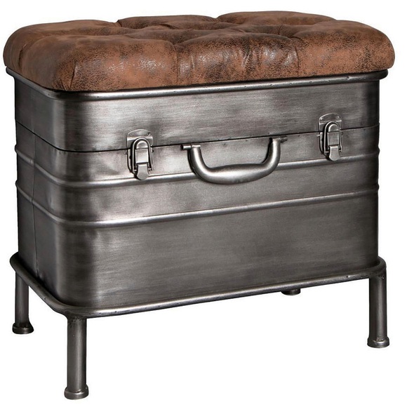 Carryhome Sitzbank in metall, textil anthrazit, braun , Pipe , 51x48x34 cm , matt, lackiert,Lederlook , Truhe im Sitz , 001931031601