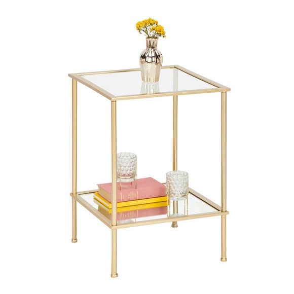 XXXLutz Beistelltisch in metall, glas , Faro 2 , Goldfarben , 39x55x39 cm , lackiert , 001931067602