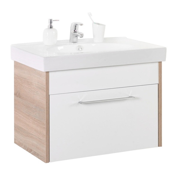 Xora Waschtischunterschrank 75/51,5/47 cm , Lagos , weiss , Kunststoff , Nachbildung,Nachbildung , 75x51.5x47 cm , Dekorfolie,Hochglanz, Dekorfolie , hängend,hängend,hängend , 001977002302