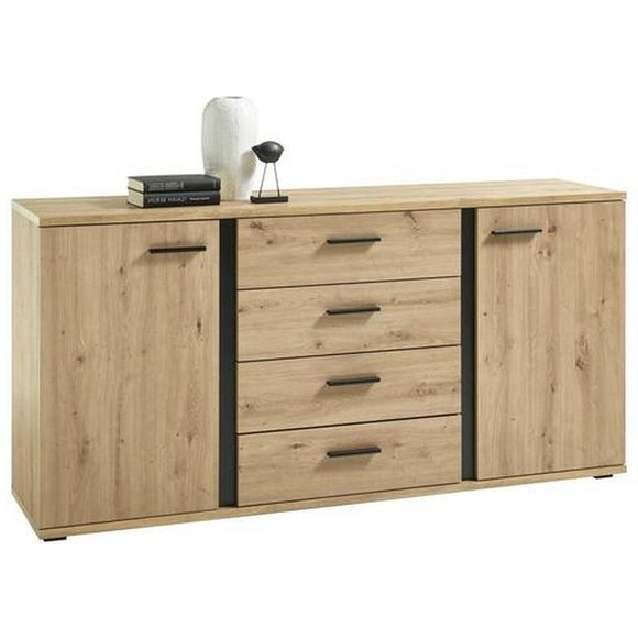 MID.YOU Kommode 'kanada' , 170/84/40 cm , eiche , Schwarz, Eichefarben , Kunststoff , 170x84x40 cm , Dekorfolie,Dekorfolie,Nachbildung,Nachbildung , 001107027102