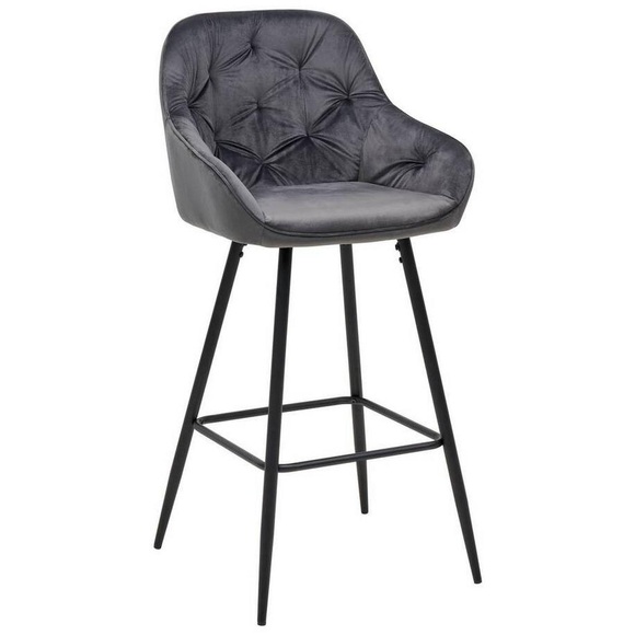 Carryhome Barhocker in metall, textil grau, schwarz , Toni , 55x107x53 cm , sandgestrahlt,Samt , 001125006601