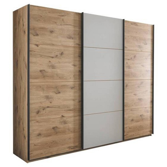 MID.YOU Schiebetürenschrank in grau, eichefarben , Preda , Metall, Kunststoff , 8 Fächer , 3 Schubladen , 270x225.5x60 cm , lackiert,Dekorfolie,Dekorfolie,matt,Nachbildung,Nachbildung , 001298005201