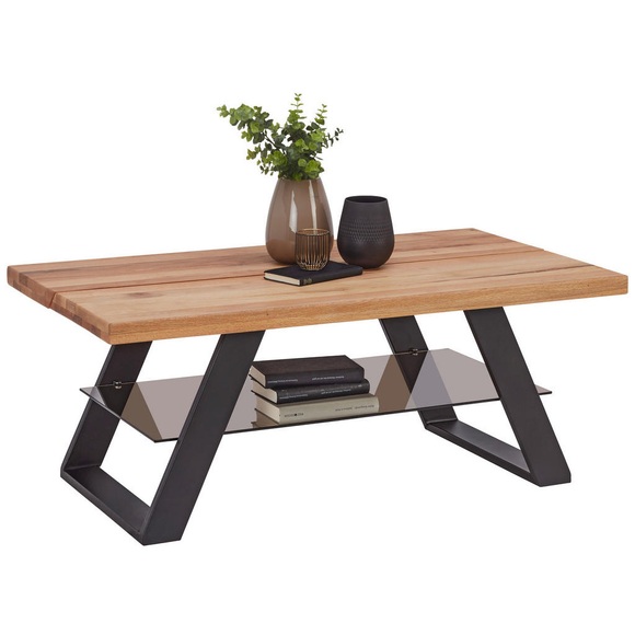 Novel Couchtisch in holz, metall, glas 115/65/45 cm , Lava , Schwarz, Eichefarben , Eiche , massiv , 65x45x115 cm , naturgeölt,Echtholz , 002418000901