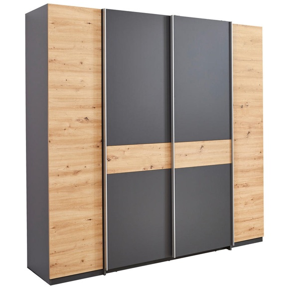 Carryhome Kleiderschrank in graphitfarben, eiche artisan , Fabio , Kunststoff , 10 Fächer , 215x211x60 cm , Melamin,matt,Nachbildung , Typenauswahl, Kombination aus Dreh- und Schwebetüren, in verschiedenen Holzdekoren erhältlich , 002427000403