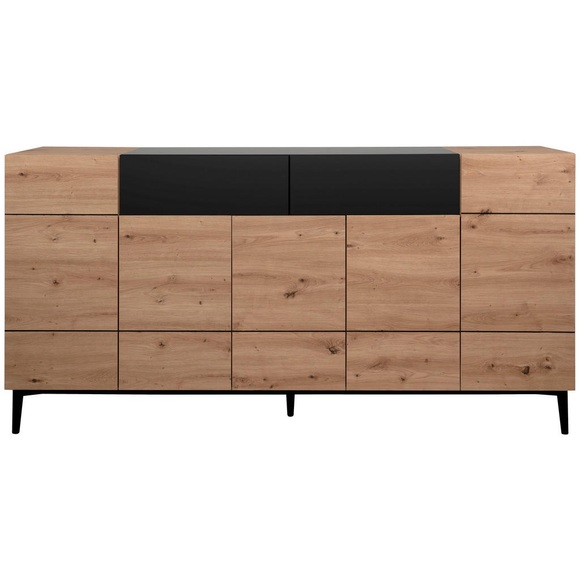 MID.YOU Sideboard 180/90/42 cm , Nola 003054 , Schwarz, Eichefarben , Holzwerkstoff , 180x90x42 cm , foliert,Nachbildung , 002478015304