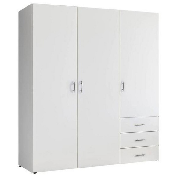 Ti'me Kleiderschrank in weiss , Harry , Kunststoff , 3 Fächer , 3 Schubladen , 150x176x51.3 cm , Melamin,Melamin,glänzend,Nachbildung,Nachbildung , 002522039502