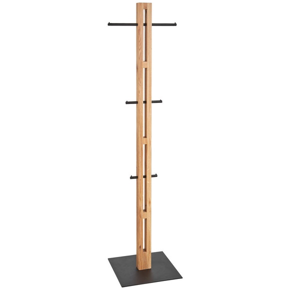 Linea Natura Kleiderständer in schwarz, eichefarben , Halbert I , Holz, Metall , vollmassiv , 45x174.9x40 cm , pulverbeschichtet,naturgeölt,Echtholz , Jackenhalter , 002748009601
