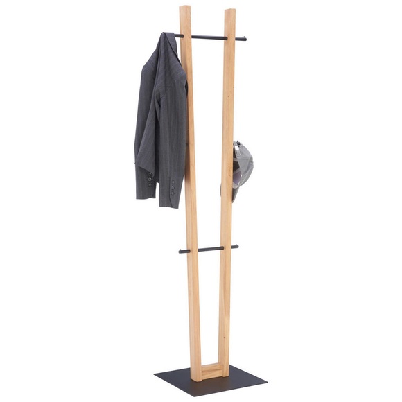 Linea Natura Kleiderständer in schwarz, eichefarben , Halbert Iii , Holz, Metall , vollmassiv , 45x174.9x40 cm , pulverbeschichtet,naturgeölt,Echtholz , 002748009602