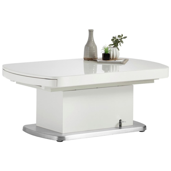 Venda Couchtisch in metall, glas, holzwerkstoff 120-180/75/50-78 cm , Faro , weiss , 75x50-78x120-180 cm , Bürstfinish,matt,lackiert , ausziehbar, höhenverstellbar , 002809002501
