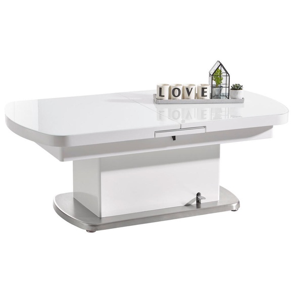 Livetastic Couchtisch in metall, glas, holzwerkstoff 135/75/50 cm , Vicky , Weiss , 75x50 cm , gebürstet,Hochglanz,lackiert,Nachbildung , ausziehbar, höhenverstellbar , 002809004101