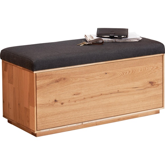 Valnatura Garderobenbank 90/45/38 cm , Avanti , Anthrazit, Eichefarben , Holz , Eiche , massiv , 90x45x38 cm , gebürstet,Webstoff,Echtholz , Truhe im Sitz , 002054000103