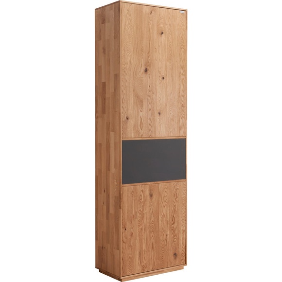 Valnatura Garderobenschrank 60/205/38 cm , Avanti , Anthrazit, Eichefarben , Holz, Glas , Eiche , massiv , 1 Fächer , 60x205x38 cm , gebürstet,lackiert,Echtholz , Beimöbel erhältlich, griffloses Öffnen , 002054000105