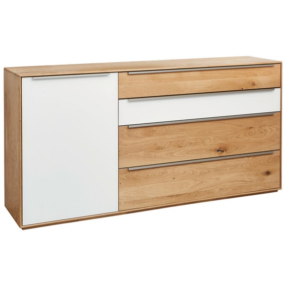Waldwelt Kommode 183/91/43 cm , Bellis , weiss, Eichefarben , Holz , Wildeiche , furniert, massiv , 2 Fächer , 183x91x43 cm , geölt,matt,Echtholz , Beimöbel erhältlich, stehend , 002054001902