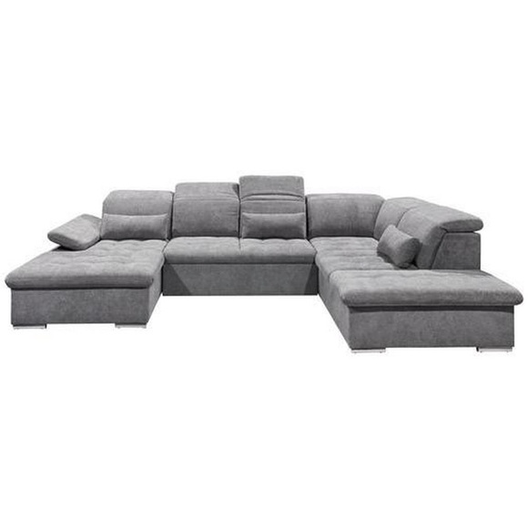 MID.YOU Wohnlandschaft in textil, holzwerkstoff grau , Wayne U , Uni , 240 cm , Nachbildung , seitenverkehrt erhältlich, Rücken echt , 002220026707