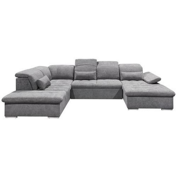 MID.YOU Wohnlandschaft in textil, holzwerkstoff grau , Wayne U , Uni , 240 cm , Nachbildung , seitenverkehrt erhältlich, Rücken echt , 002220026708
