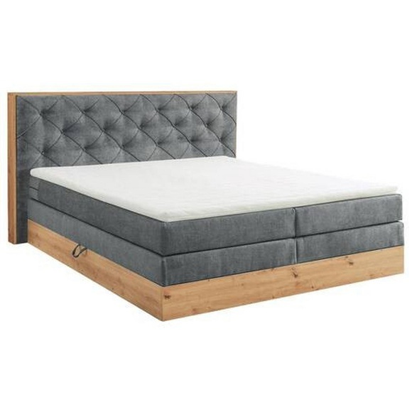 Esposa Boxspringbett 180/200 cm in grau, naturfarben , Riverton 6 , Textil , H2=mittel bis ca.80kg,H2=mittel bis ca.80kg , 180 cm , Dekorfolie,Mikrofaser,Mikrofaser,Mikrofaser,Mikrofaser,Nachbildung , Bettkasten, gepolstertes Kopfteil, Federkernmatra