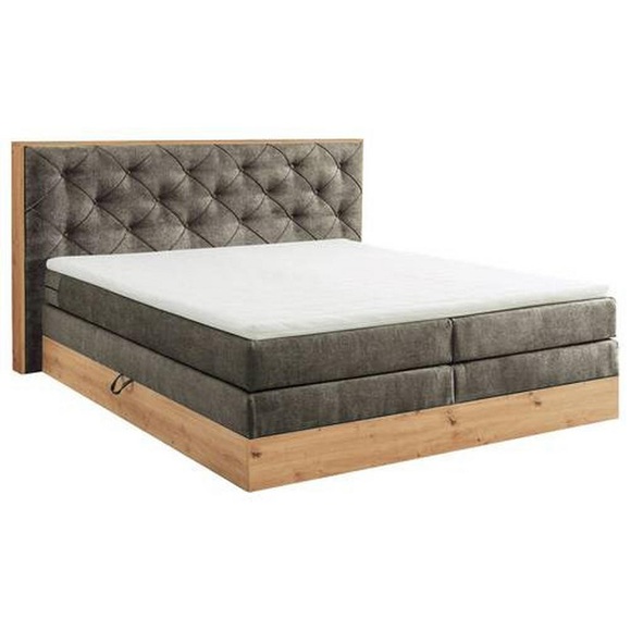 Esposa Boxspringbett 180/200 cm in braun, grau, naturfarben , Riverton 6 , Textil , H2=mittel bis ca.80kg,H2=mittel bis ca.80kg , 180 cm , Dekorfolie,Mikrofaser,Mikrofaser,Mikrofaser,Mikrofaser,Nachbildung , Bettkasten, gepolstertes Kopfteil, Federke