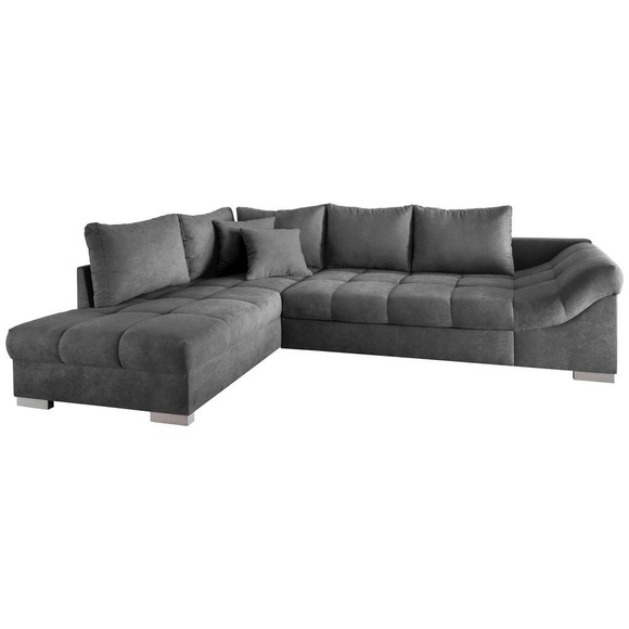 MID.YOU Eckschlafsofa in dunkelgrau textil , Alvito , Buche , 298x202 cm , Mikrofaser , Liegefunktion, Rücken echt, Armteil rechts , 002310006748