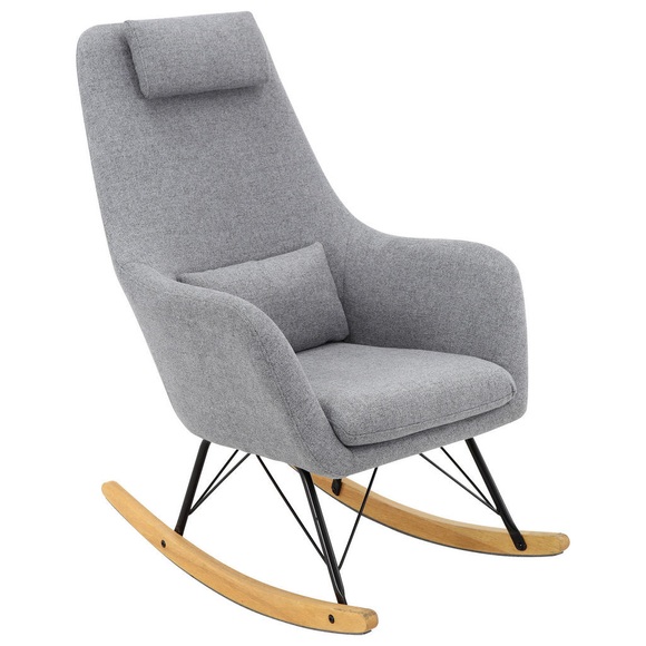 Jimmylee Stillstuhl , Stillsessel Lisa , Grau, Schwarz, Eichefarben , Holz, Metall, Textil , Kautschukholz , massiv , Abstraktes , 68x107.5x87 cm , pulverbeschichtet,lackiert,Webstoff,Echtholz , 002381001001