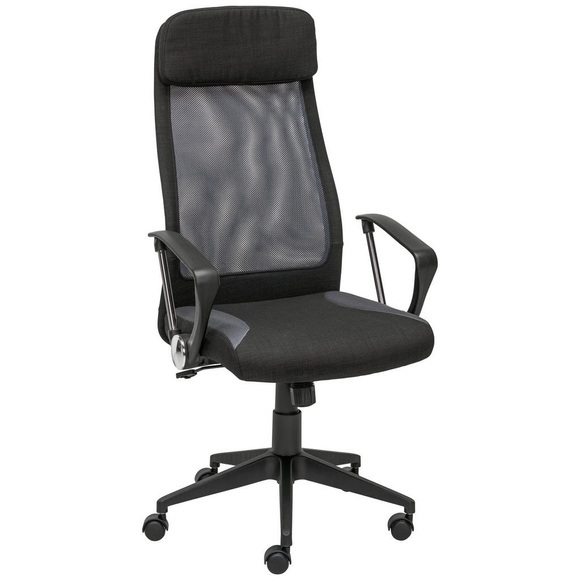 MID.YOU Drehstuhl in netzbespannung, webstoff grau, schwarz , Josh , Metall, Kunststoff, Textil , 61x118-128x64 cm , pulverbeschichtet,matt,Netzbespannung, Webstoff , Sitzfläche 360° drehbar , 002381030901