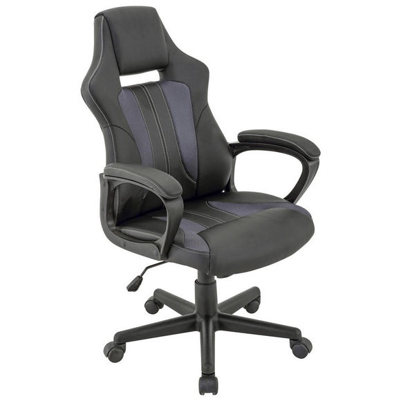 Xora Gamingstuhl in lederlook, netzbespannung grau, schwarz , Conte , Metall, Kunststoff, Textil , 63x112.5x66 cm , pulverbeschichtet,matt,Lederlook, Netzbespannung , 002381036101