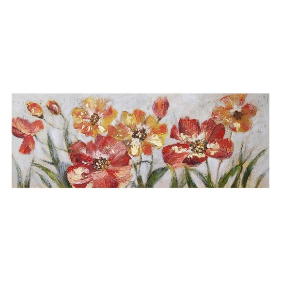 Monee Ölgemälde 150/55 cm , Zh6861 , Gelb, Grün, Rot , Holz, Textil , Tanne , vollmassiv , 150x55 cm , Natur,Leinwand,Echtholz , handgemalt, Keilrahmen , 0037070158