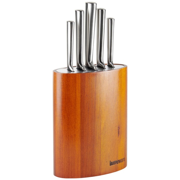 Homeware Profession. Messerblock 6-teilig , W599-Dh405 6pcs Set -Top- , Akaziefarben, Edelstahlfarben , Holz, Metall , Akazie , glänzend,Echtholz , 0031900006