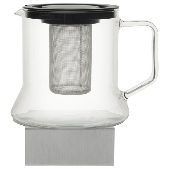 Novel Teekanne 1,8 l , 107 027 013 , Klar, Schwarz, Silberfarben , Metall, Glas , Siebeinsatz, Stövchen , 0032800174
