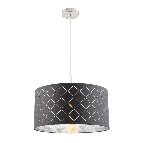 GLOBO KIDAL Hängeleuchte nickel matt, Textil grau silber metallic, Schirm mit Dekorsta