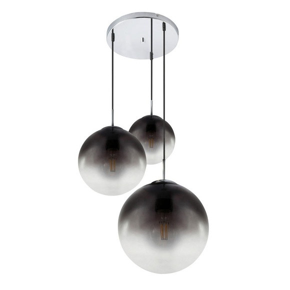 GLOBO VARUS Hängeleuchte nickel matt, Glas rauch, 3 Kugeln mit DM: 20 - 25 - 30 cm, D: