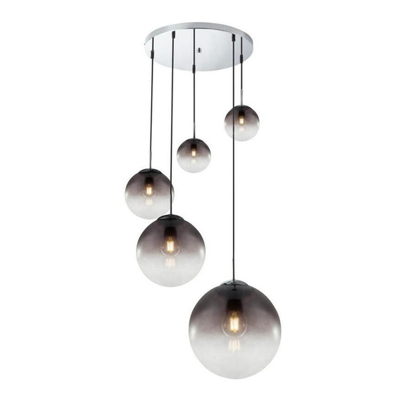 GLOBO VARUS Hängeleuchte nickel matt, Glas rauch, 5 Kugeln mit DM: 2x15-20-25-33 cm, D