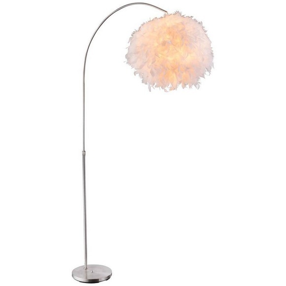 GLOBO KATUNGA Stehleuchte Metall nickel matt, Textil weiß, Schirm mit echten,weißen Fe
