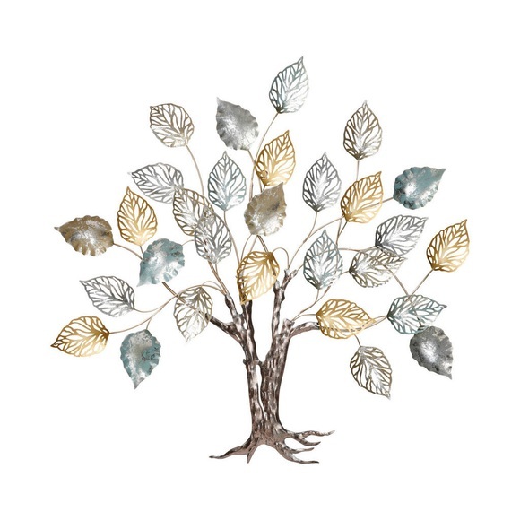Ambia Home Wanddeko , 18sma8212 , Braun, Silberfarben, Goldfarben, Hellblau , Metall , 90x8x95 cm , glänzend , rostfrei , 0049280029