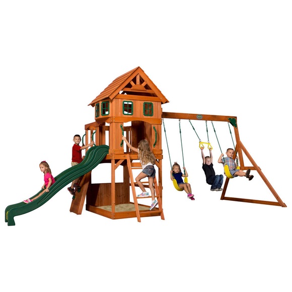 XXXLutz Spielturm atlantic , B1608016 , Braun, Gelb, Grün , Holz, Metall, Kunststoff , Zeder , 551.2x284.5x236.2 cm , Echtholz , 004005002903