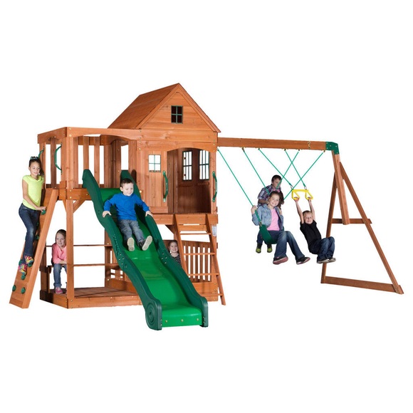 XXXLutz Spielturm hill crest , B1808058 , Braun, Grün , Holz , Zeder , massiv , 537.2x290x409 cm , Echtholz , 004005002904