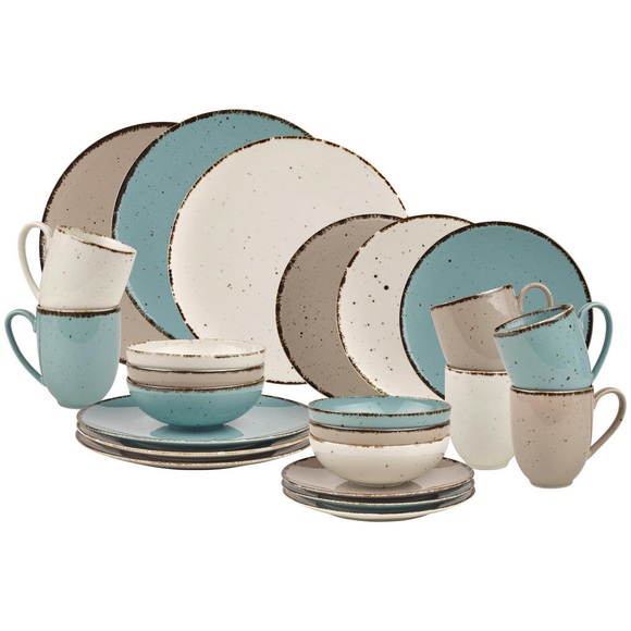 Landscape Kombiservice 24-teilig , Urban Life , Türkis, weiss, Taupe , Keramik , Used look , 400 ml,600 ml , glänzend , 0056530035