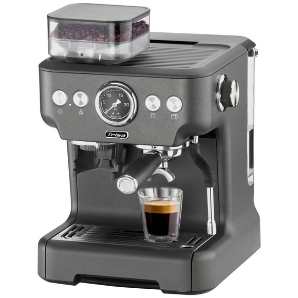 Trisa Electronics Espressomaschine , Barista Plus Anthrazit , Akaziefarben , Metall , 2700 ml , 28x32.5 cm , gebürstet , 005105052701