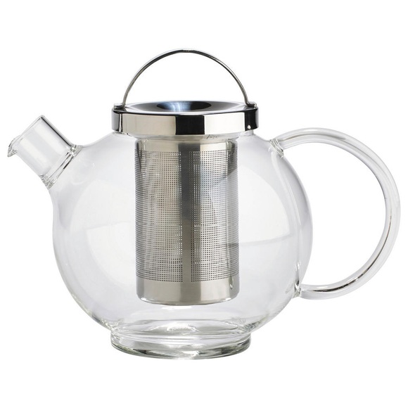 Novel Teekanne 1 l , Kh195 , Klar, Edelstahlfarben , Metall, Glas , Ausgiesser, Filtereinsatz , 0061510018
