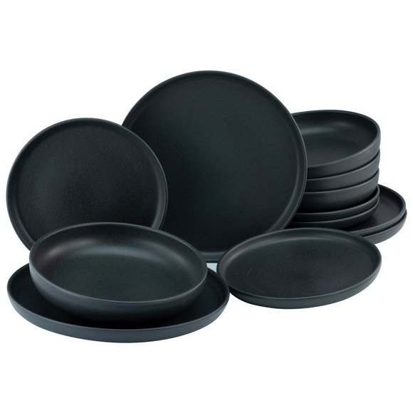 Creatable Tafelservice 12-teilig , UNO Black 22979 , Schwarz , Keramik , Uni , 36.5x34.5 cm , 007768036001