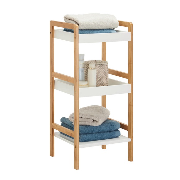 Xora Badezimmerregal 36/80/33 cm , Theo , Naturfarben, weiss , Holz, Holzwerkstoff , Bambus , massiv , 36x80x33 cm , matt, lackiert,Echtholz, Nachbildung , 007968000101