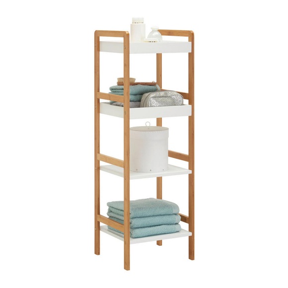Xora Badezimmerregal 36/110/33 cm , Theo , Naturfarben, weiss , Holz, Holzwerkstoff , Bambus , massiv , 36x110x33 cm , matt, lackiert,Echtholz, Nachbildung , 007968000102