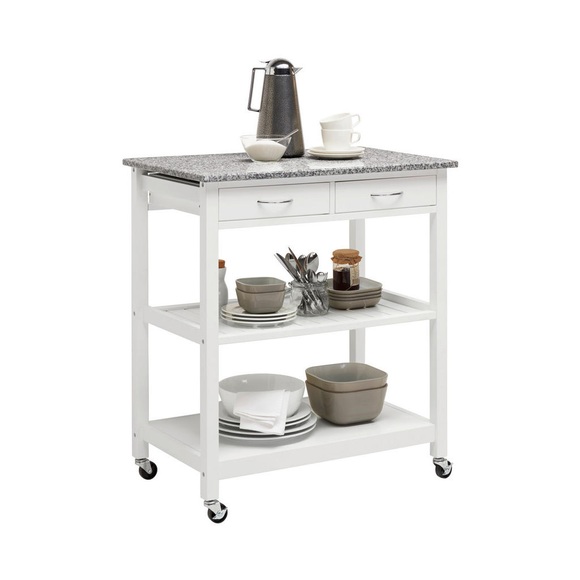 Xora Servierwagen in grau, weiss , Babette , Stein, Holzwerkstoff , 2 Schubladen , 78x87x48 cm , matt, lackiert, Dekorfolie,Naturstein,Granit,Nachbildung , Stauraum , 007968005601