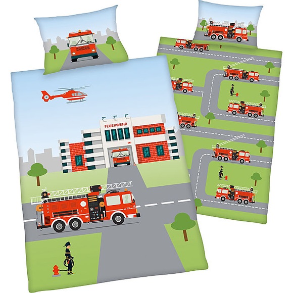 Herding Bio Renforcé Kinder-Wendebettwäsche Feuerwehr