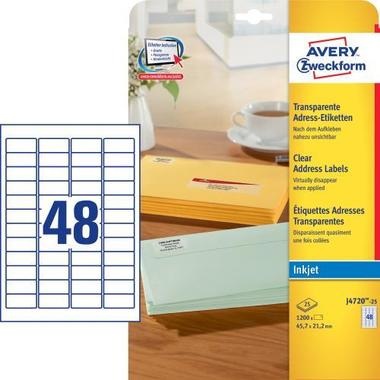 AVERY ZW. Etiketten 45,7x21,2mm J4720 - 25 transparent 1200 Stück