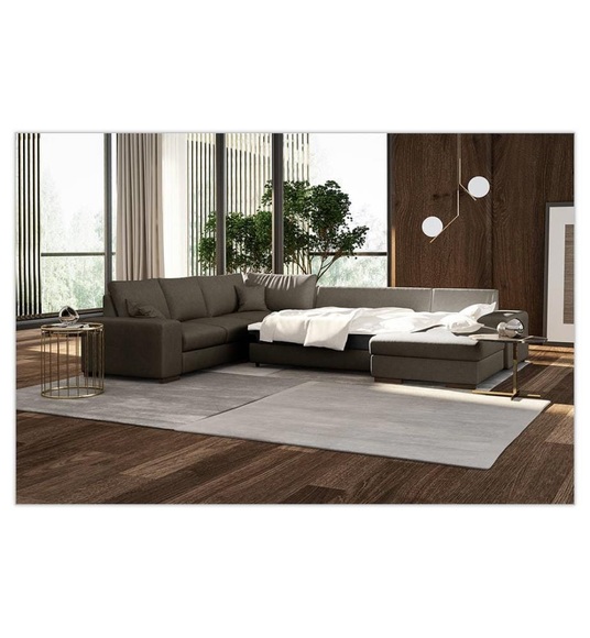 Florenzzi - Panorama-Schlafsofa mit Rechtsseitiger Recamiere Salieri - Dunkelbeige und Dunkelbraun
