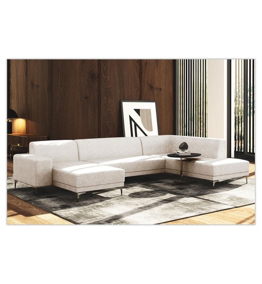 Florenzzi - Panorama-Sofa mit Linkssseitiger Recamiere Allegra - Cremeweiss und Silber